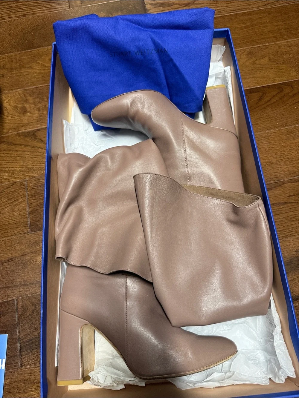 Stuart Weitzman Over-the-Knee Block Heel Boots in Taupe Brown